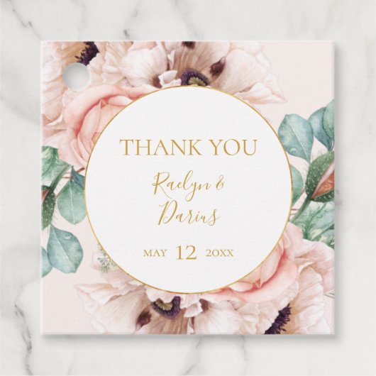 Elegant Blush Floral Garden | Pastel Hartelijk dan Bedankjes Labels (Voorkant)