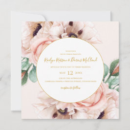 Elegant Blush Floral Garden Pastel Square Weddensc Kaart