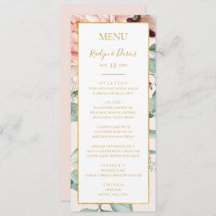 Elegant Blush Floral Garden Pastel Weddenschap Menu