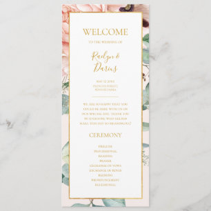 Elegant Blush Floral Garden   Pastel Wedding Programmakaart