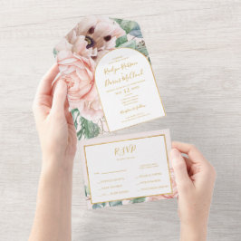 Elegant Blush Floral Garden | Pastel-zegel en -ver All In One Uitnodiging