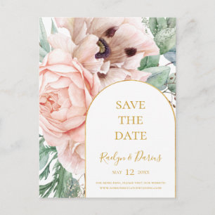 Elegant Blush Floral Garden Save the Date Briefkaa Uitnodiging Briefkaart