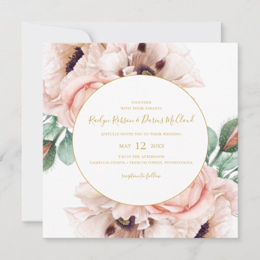 Elegant Blush Floral Garden | Square Wedding Kaart (Voorkant)