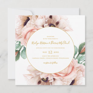 Elegant Blush Floral Garden   Square Wedding Kaart
