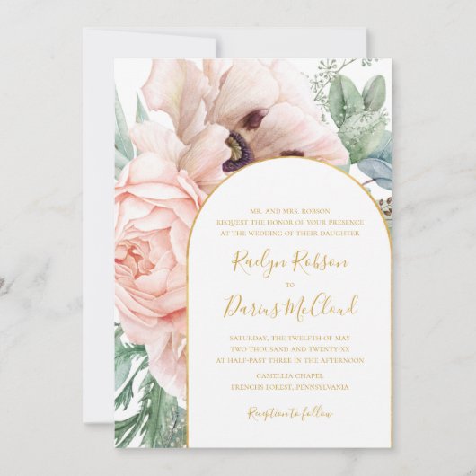 Elegant Blush Floral Garden | Traditioneel huwelij Kaart (Voorkant)