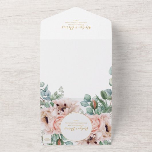 Elegant Blush Floral Garden | Verzegeling en verze All In One Uitnodiging (Buitenkant)