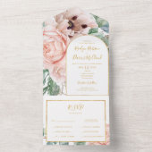 Elegant Blush Floral Garden | Verzegeling en verze All In One Uitnodiging (Binnen)