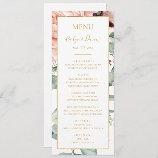 Elegant Blush Floral Garden | Weddenschap Menu (Voorkant / Achterkant)