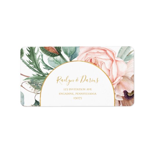 Elegant Blush Floral Garden | Weddenschap RSVP-adr Etiket (Voorkant)