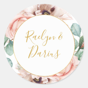 Elegant Blush Floral Garden Wedding Envelope Seals Ronde Sticker