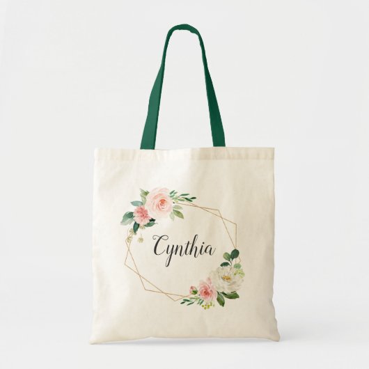 Elegant Blush Floral Geometric Lijst Bridesmaid Tote Bag (Voorkant)