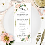 Elegant Blush Floral Geometric Wedding Menu Kaarte<br><div class="desc">Een simpele tulle blush waterverf trouwmenukaart voor het bord. Eenvoudig aan te passen met uw details. AANPASSING: Als u een ontwerpaanpassing nodig hebt,  kunt u contact met mij opnemen via chat. Als u informatie nodig hebt over uw bestelling,  verzendopties,  enz.,  kunt u rechtstreeks contact opnemen met de Zazzle-ondersteuning.</div>