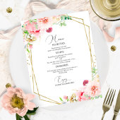 Elegant Blush Floral Geometrisch Bruiloft Menu Kaa