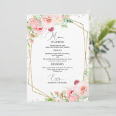 Elegant Blush Floral Geometrisch Bruiloft Menu Kaa (Staand voorkant)