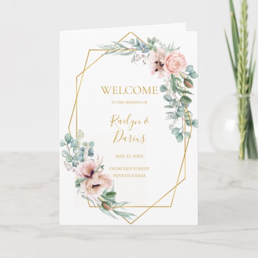 Elegant Blush Floral | Gevouwen weddenschappen Programma (Voorkant)