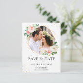 Elegant Blush Floral Gold Geometric Save the Date Briefkaart (Staand voorkant)