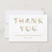 Elegant Blush Floral Gold Letters Hartelijk dank Bedankkaart (Voorkant)