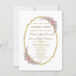 Elegant Blush Floral Gold Lijst repetitie Dinner Kaart