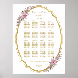 Elegant Blush Floral Gold Lijst Seating Chart Poster