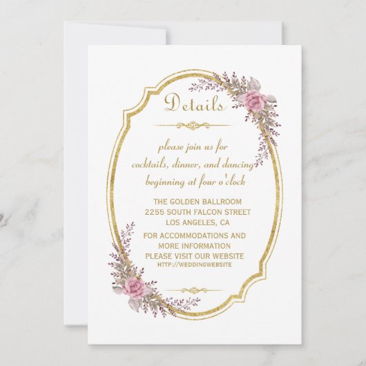 Elegant Blush Floral Gold Lijst Weddenschap - Gege Kaart (Voorkant)