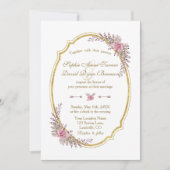 Elegant Blush Floral Gold Lijst Weddenschap Invite Kaart (Voorkant)