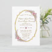 Elegant Blush Floral Gold Lijst Weddenschap Invite Kaart (Staand voorkant)