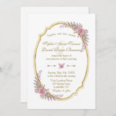 Elegant Blush Floral Gold Lijst Weddenschap Invite Kaart (Voorkant / Achterkant)