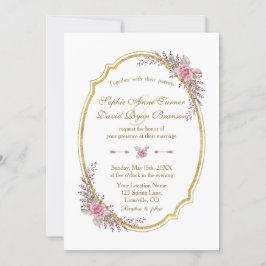 Elegant Blush Floral Gold Lijst Weddenschap Invite Kaart
