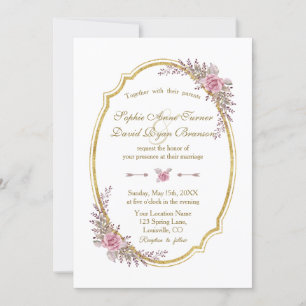 Elegant Blush Floral Gold Lijst Weddenschap Invite Kaart
