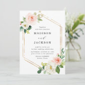 Elegant Blush Floral Gold Lijst Wedding Kaart (Staand voorkant)