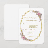 Elegant Blush Floral Gold Lijst Wedding RSVP (Voorkant / Achterkant)