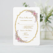 Elegant Blush Floral Gold Lijst Wedding RSVP (Staand voorkant)