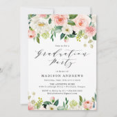 Elegant Blush Floral Graduation Party Kaart (Voorkant)