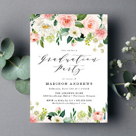 Elegant Blush Floral Graduation Party Kaart