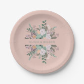 Elegant blush floral greenery bruiloft papieren bordje (Voorkant)