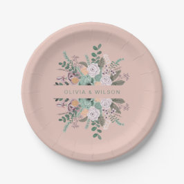 Elegant blush floral greenery bruiloft papieren bordje