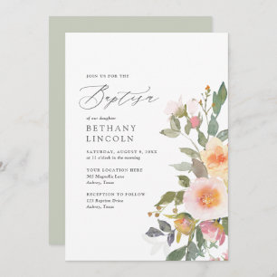 Elegant Blush Floral Greenery Girl Baptisme Kaart