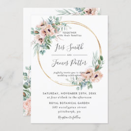 Elegant Blush Floral Greenery Gold Lijst Wedding Kaart