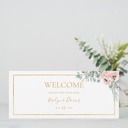 Elegant Blush Floral Hanging Seating Chart Header (Staand voorkant)