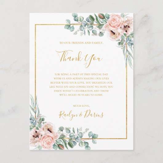 Elegant Blush Floral | Hartelijk dank Briefkaart (Voorkant)