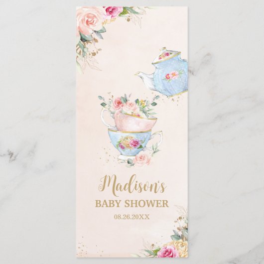 Elegant Blush Floral High Tea Baby shower Menu (Achterkant)