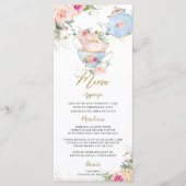 Elegant Blush Floral High Tea Baby shower Menu (Voorkant)