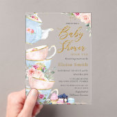 Elegant Blush Floral High Tea Party Baby shower Acryl Uitnodigingen (Insitu (Draagbaar))