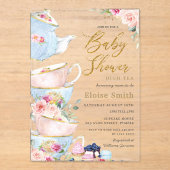 Elegant Blush Floral High Tea Party Baby shower Acryl Uitnodigingen (Voorkant)