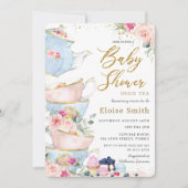 Elegant Blush Floral High Tea Party Baby shower Kaart (Voorkant)