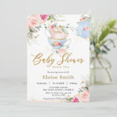 Elegant Blush Floral High Tea Party Baby shower Kaart (Staand voorkant)