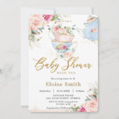 Elegant Blush Floral High Tea Party Baby shower Kaart (Voorkant)