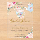 Elegant Blush Floral High Tea Party Vrijgezellenfe Acryl Uitnodigingen (Voorkant)