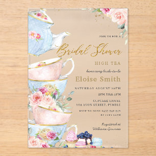 Elegant Blush Floral High Tea Party Vrijgezellenfe Acryl Uitnodigingen