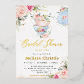 Elegant Blush Floral High Tea Party Vrijgezellenfe Folie Uitnodiging (Voorkant)
